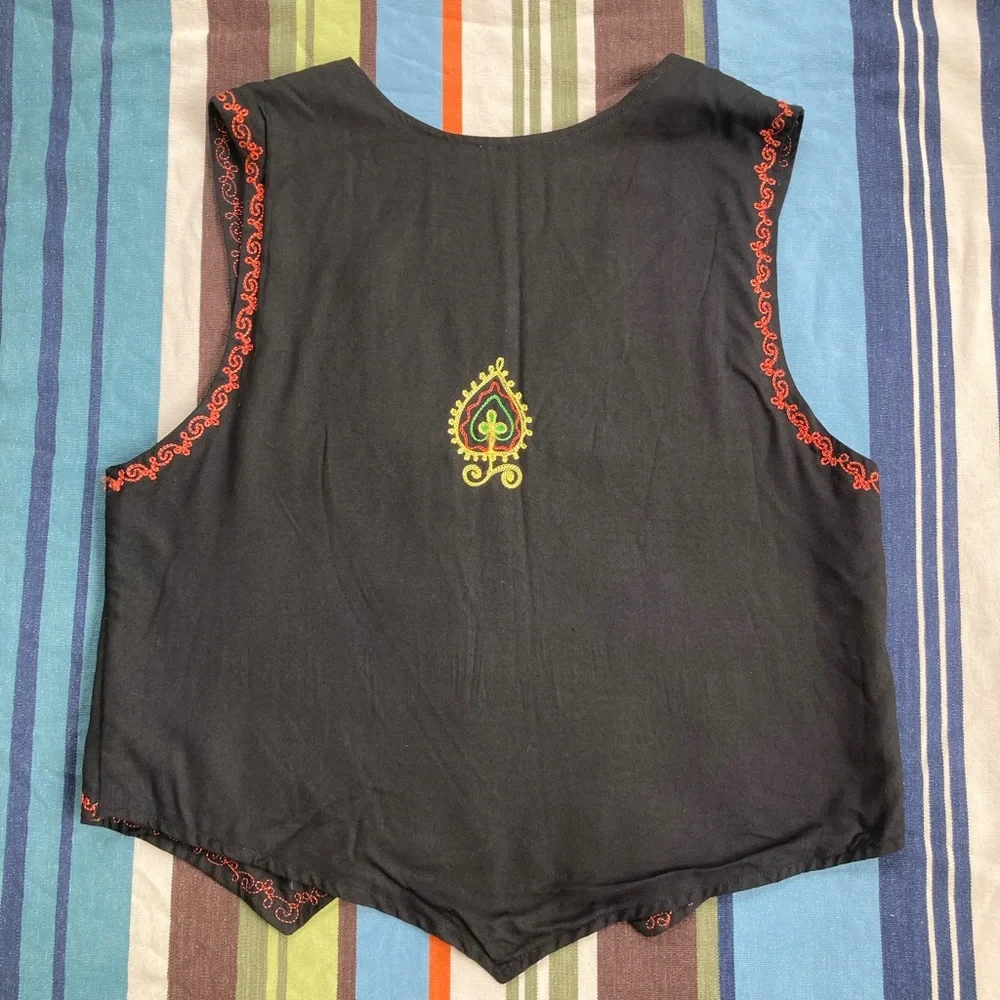 90s black embroidered boho vest small - Picture 2 of 12